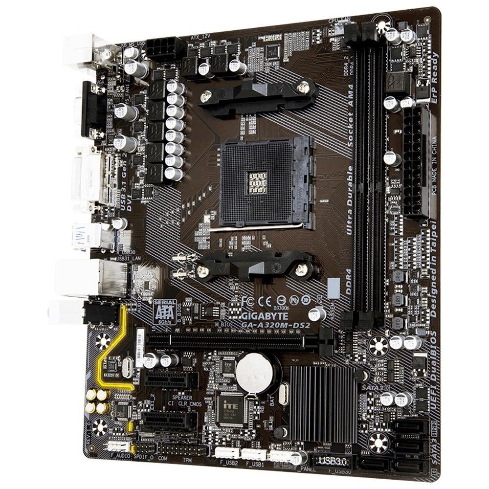 Placa-Mãe Gigabyte GA-A320M-DS2, AMD AM4, mATX, DDR4 Placa-Mãe Gigabyte GA-A320M-DS2, AMD AM4, mATX, DDR4