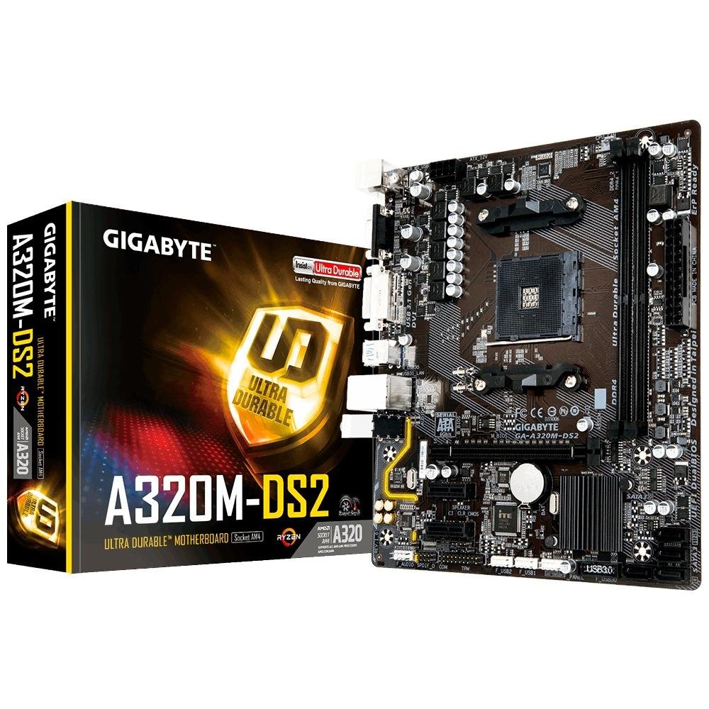 Placa-Mãe Gigabyte GA-A320M-DS2, AMD AM4, mATX, DDR4 Placa-Mãe Gigabyte GA-A320M-DS2, AMD AM4, mATX, DDR4