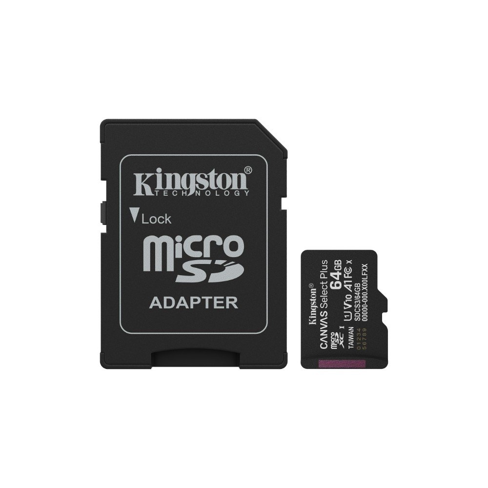 Cartão de Memória Kingston, Canvas Select Plus microSDXC, 64GB, Gen3, 100MB/s, Classe A1 com adaptador - SDCS3/64GB