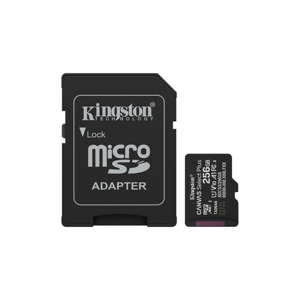 Cartão de Memória Kingston, Canvas Select Plus,  microSDXC, 256GB, Gen3 150MB/s, Classe A1 com adaptador - SDCS3/256GB