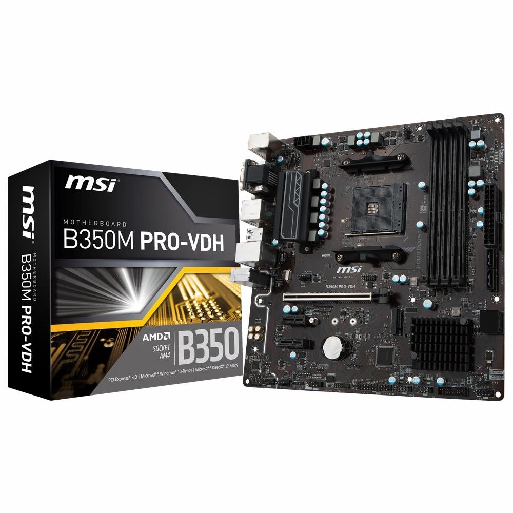 Placa-Mãe MSI B350M Pro-VDH, AMD AM4, mATX, DDR4 Placa-Mãe MSI B350M Pro-VDH, AMD AM4, mATX, DDR4