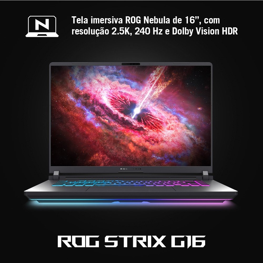 Imagem 6 de 30 do produto Notebook Gamer ASUS ROG Strix G16, Intel Core i9 14900HX, RTX5060, 16GB, 512 SSD, W11 Home, 16" FHD 240Hz, Cinza Eclipse - G615JMR-S5001W