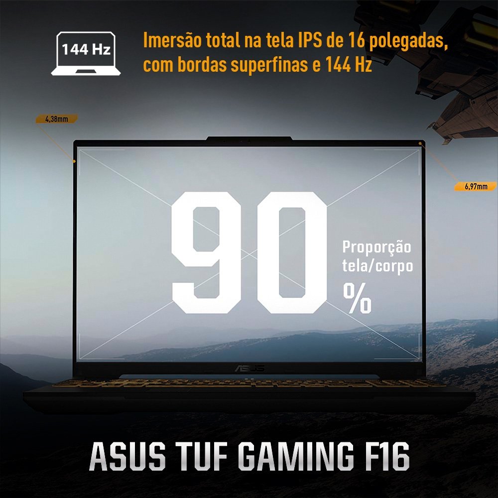 "Notebook Gamer ASUS TUF Gaming F16 Intel Core i7, GeForce RTX 4050, 8 GB, 512 GB SSD, KeepOS, 16.0"" FHD 144Hz, Cinza Mecha - FX607VU-RL008" - view 4