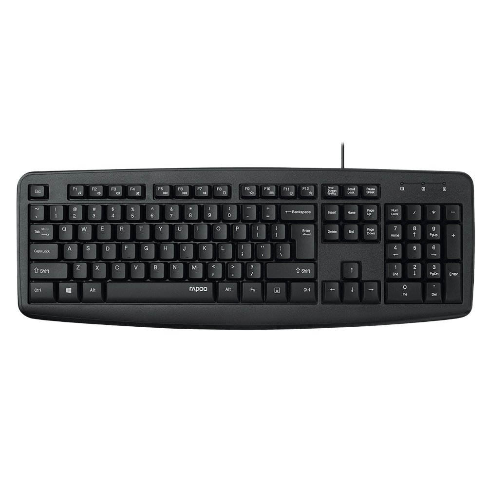 Teclado Rapoo NK2600, 104 Teclas de Membrana, Teclas Multimídia, Resistente a Líquidos, USB, Preto- NK2600