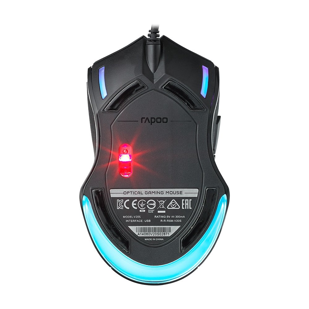 Imagem 6 de 6 do produto Mouse Gamer Rapoo V20S, RGB, 7.000 DPI, 6 Botões Programáveis, Memória Interna, UBS, Preto - V20S