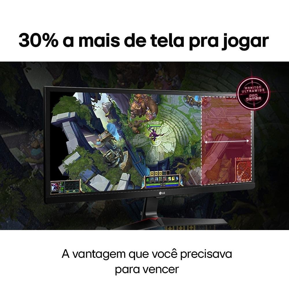 Imagem 3 de 14 do produto Monitor Gamer LG 29" Full HD LED, IPS, Ultra Wide, 75Hz, DisplayPort e HDMI, FreeSync, 99% sRGB, VESA, Preto - 29UM69G-B