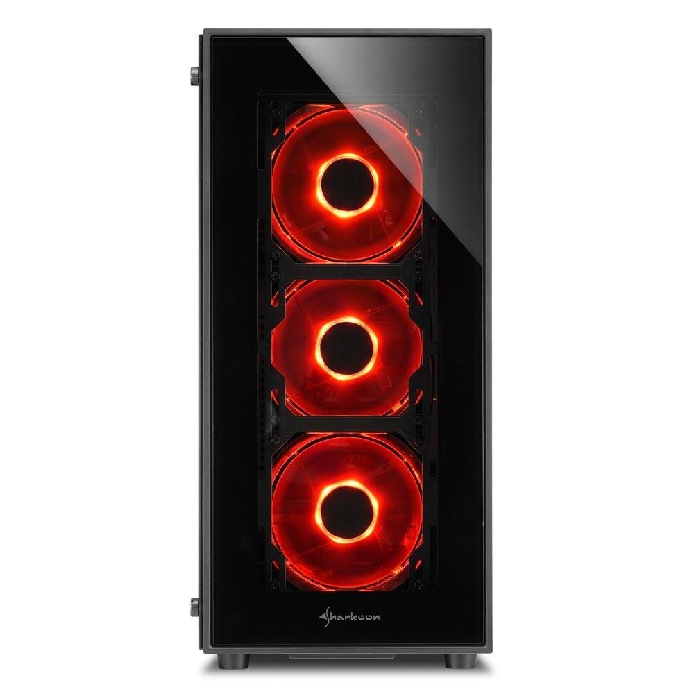 Gabinete Sharkoon TG5, ATX,  LED Vermelho, Lateral  e Frontal em Vidro Temperado,4x Cooler Fan, Preto - TG5