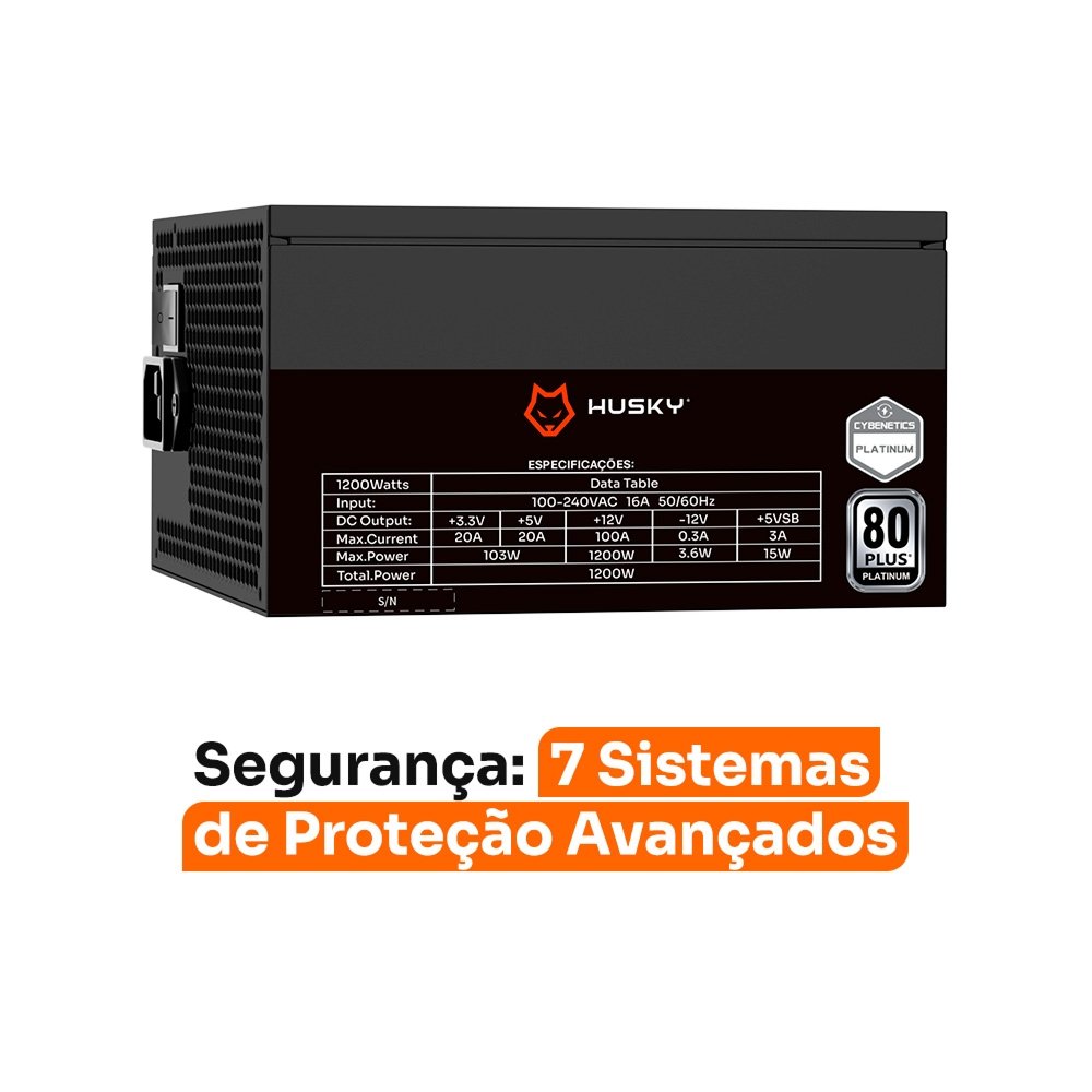 Fonte Balão.info Sledger 1200W, 80 Plus Platinum, Cybenetics Platinum, PFC ativo, Bivolt - HFN1200PT - view 3