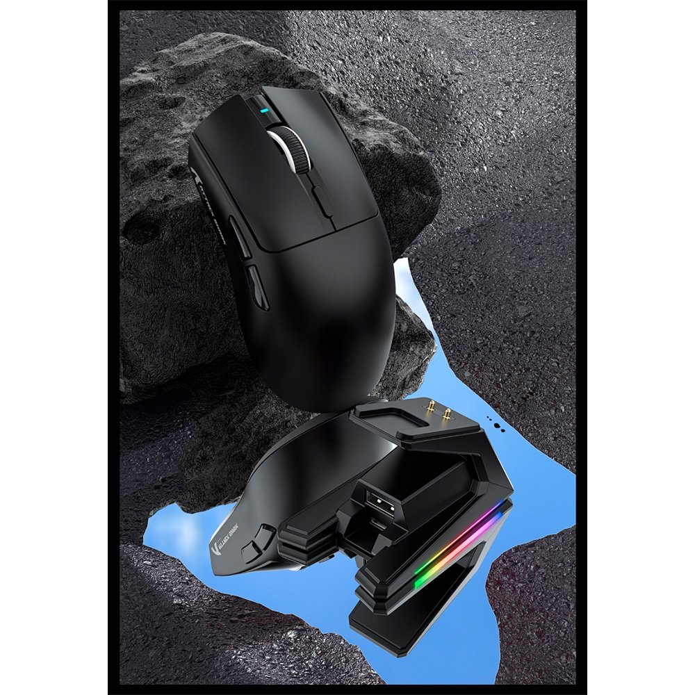 Imagem 4 de 5 do produto Mouse Gamer sem Fio Attack Shark X1 Ultraleve com Base de Carregamento Magnético RGB, Tri-Mode, 40.000 DPI, Sensor Óptico PAW3395 PRO, 6 Botões - Preto