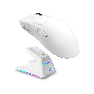 Mouse Gamer sem Fio Attack Shark X1, Ultraleve, com Base de Carregamento Magnético RGB, Tri-Mode, 40.000 DPI, Sensor Óptico PAW3395 PRO, 6 Botões - Branco