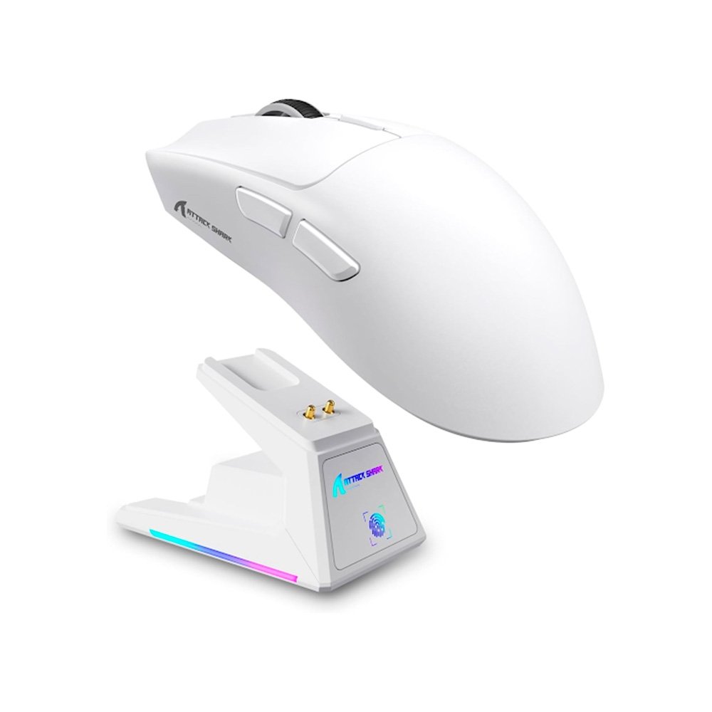 Mouse Gamer sem Fio Attack Shark X1, Ultraleve, com Base de Carregamento Magnético RGB, Tri-Mode, 40.000 DPI, Sensor Óptico PAW3395 PRO, 6 Botões - Branco - view 2