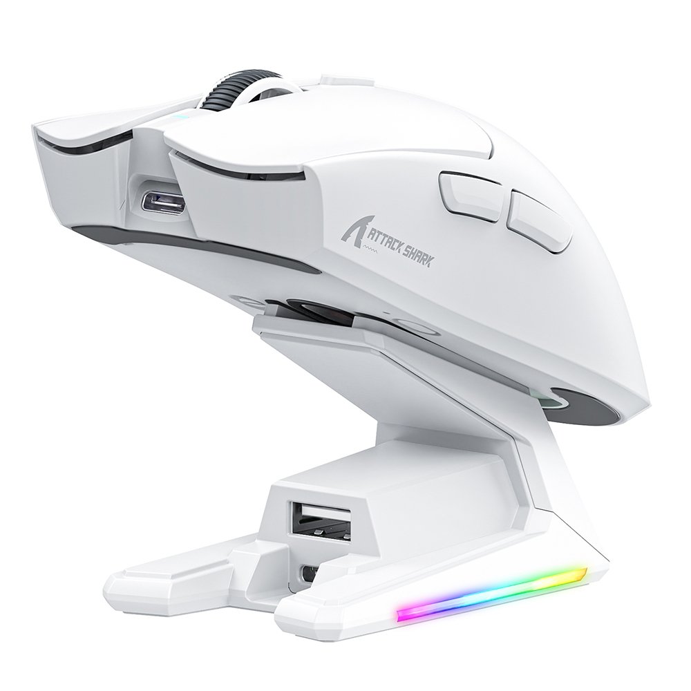Mouse Gamer sem Fio Attack Shark X1, Ultraleve, com Base de Carregamento Magnético RGB, Tri-Mode, 40.000 DPI, Sensor Óptico PAW3395 PRO, 6 Botões - Branco - view 5