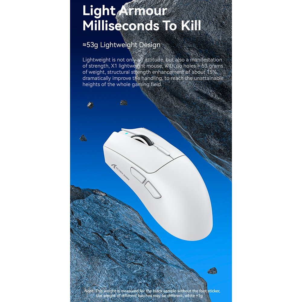 Mouse Gamer sem Fio Attack Shark X1, Ultraleve, com Base de Carregamento Magnético RGB, Tri-Mode, 40.000 DPI, Sensor Óptico PAW3395 PRO, 6 Botões - Branco - view 8