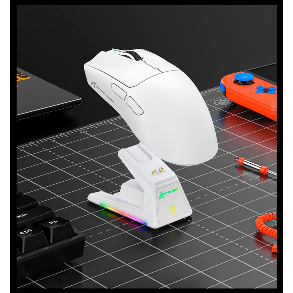 Mouse Gamer sem Fio Attack Shark X1, Ultraleve, com Base de Carregamento Magnético RGB, Tri-Mode, 40.000 DPI, Sensor Óptico PAW3395 PRO, 6 Botões - Branco - view 11