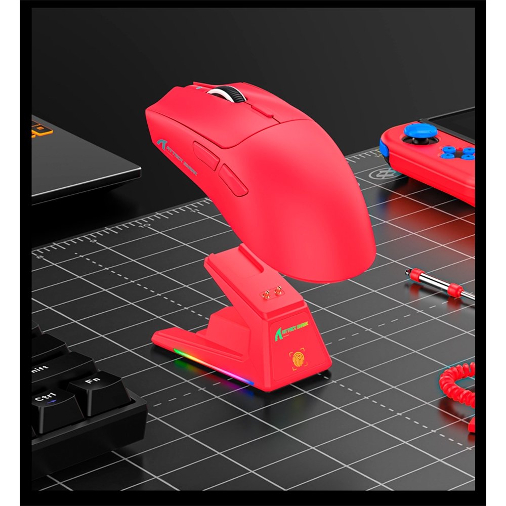 Mouse Gamer sem Fio Attack Shark X1, Ultraleve, com Base de Carregamento Magnético RGB, Tri-Mode, 40.000 DPI, Sensor Óptico ( Balão.info) PRO, 6 Botões - Vermelho - foto 4