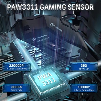Mouse Gamer sem Fio Attack Shark X11 com Base de Carregamento Magnético RGB, Tri-Mode, 22.000 DPI, Sensor Óptico PAW3311, 5 Botões - Preto