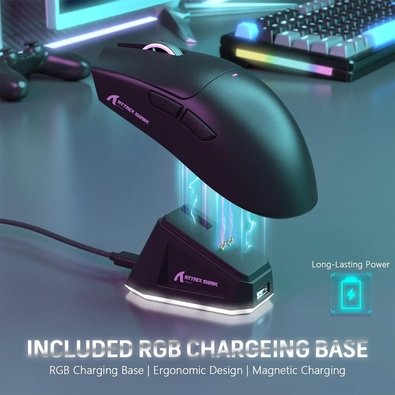 Mouse Gamer sem Fio Attack Shark X11 com Base de Carregamento Magnético RGB, Tri-Mode, 22.000 DPI, Sensor Óptico PAW3311, 5 Botões - Preto