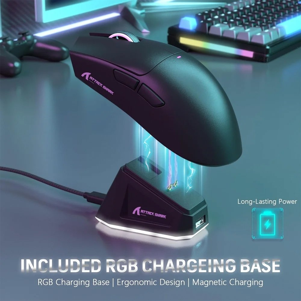 Mouse Gamer sem Fio Attack Shark X11 com Base de Carregamento Magnético RGB, Tri-Mode, 22.000 DPI, Sensor Óptico PAW3311, 5 Botões - Preto Mouse Gamer sem Fio Attack Shark X11 com Base de Carregamento Magnético RGB, Tri-Mode, 22.000 DPI, Sensor Óptico PAW3311, 5 Botões - Preto
