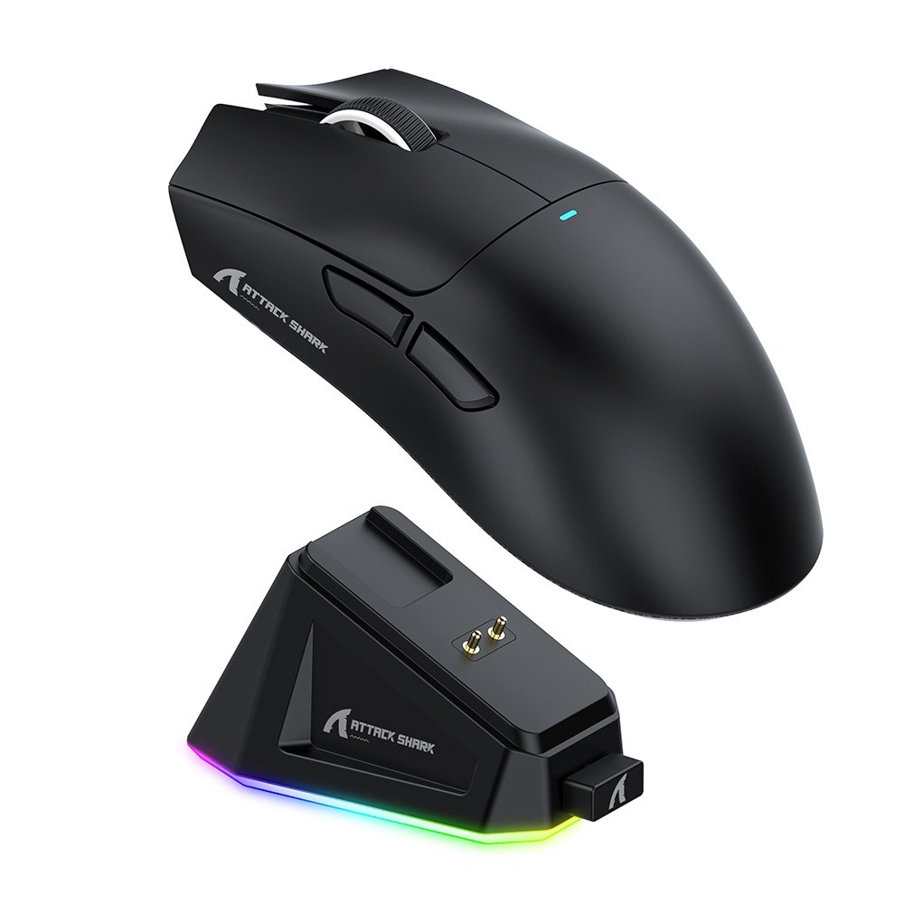 Mouse Gamer sem Fio Attack Shark X11 com Base de Carregamento Magnético RGB, Tri-Mode, 22.000 DPI, Sensor Óptico PAW3311, 5 Botões - Preto