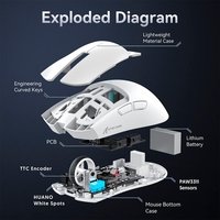 Mouse Gamer sem Fio Attack Shark X11 com Base de Carregamento Magnético RGB, Tri-Mode, 22.000 DPI, Sensor Óptico PAW3311, 5 Botões - Branco