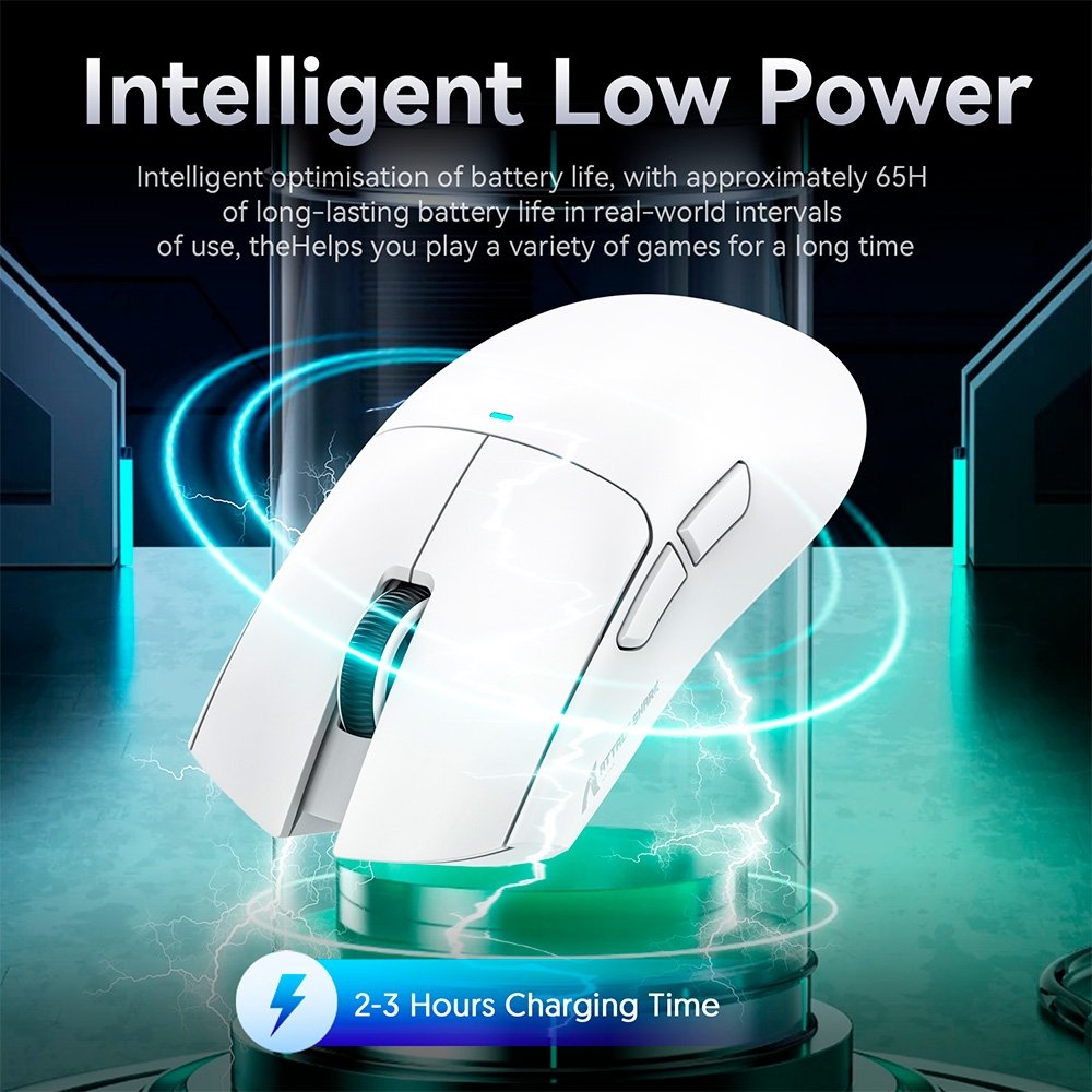Imagem 8 de 9 do produto Mouse Gamer sem Fio Attack Shark X11 com Base de Carregamento Magnético RGB, Tri-Mode, 22.000 DPI, Sensor Óptico PAW3311, 5 Botões - Branco