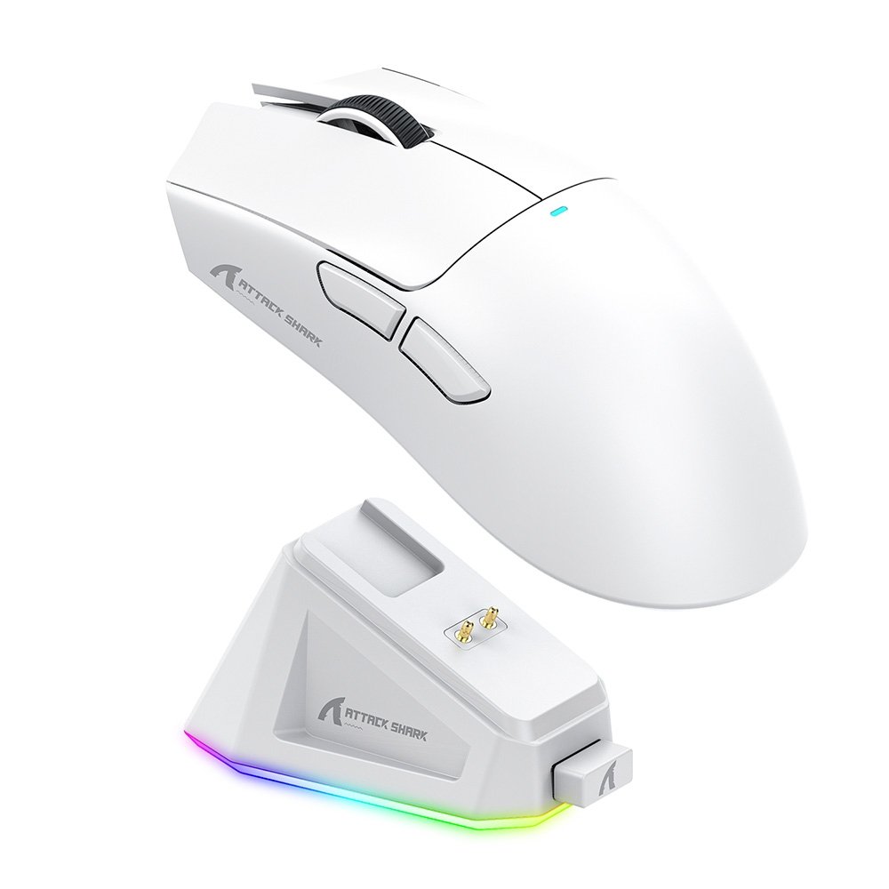 Imagem 2 de 9 do produto Mouse Gamer sem Fio Attack Shark X11 com Base de Carregamento Magnético RGB, Tri-Mode, 22.000 DPI, Sensor Óptico PAW3311, 5 Botões - Branco