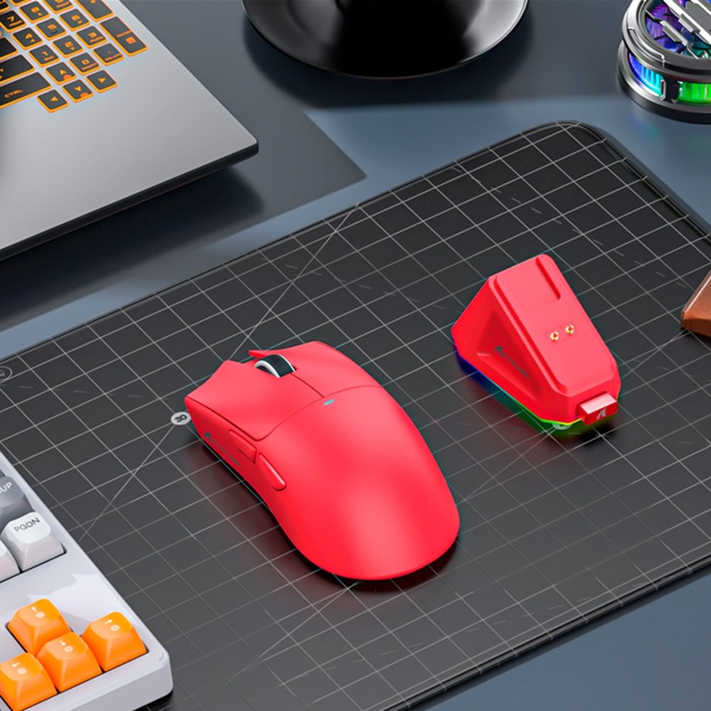Mouse Gamer sem Fio Attack Shark X11 com Base de Carregamento Magnético RGB, Tri-Mode, 22.000 DPI, Sensor Óptico PAW3311, 5 Botões - Vermelho