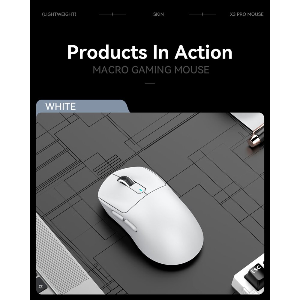 Imagem 14 de 14 do produto Mouse Gamer sem Fio Attack Shark X3Pro 4K/8K, Tri-Mode, 26.000 DPI, Sensor Óptico PAW3395, 7 Botões - Branco