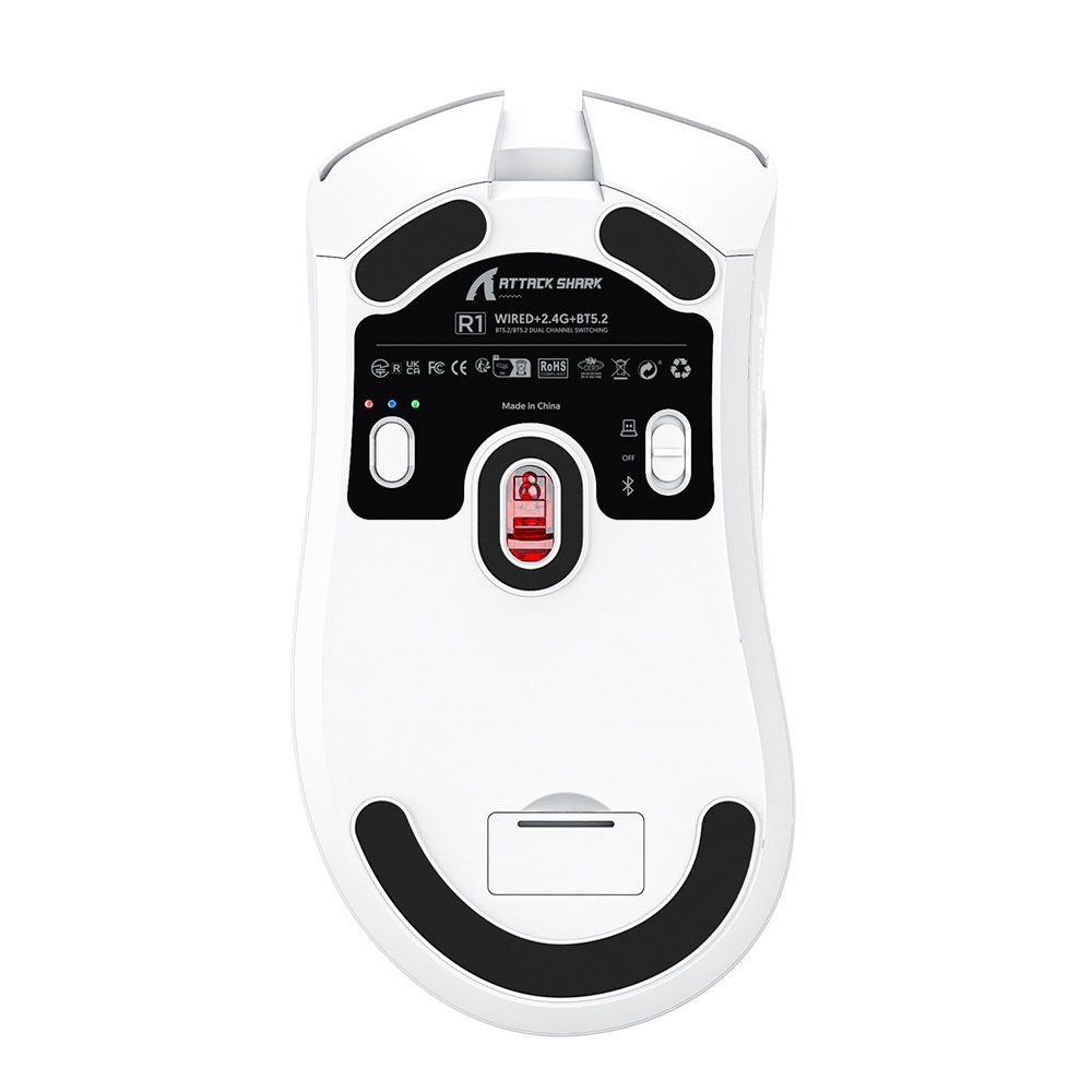 Imagem 3 de 6 do produto Mouse Gamer sem Fio Attack Shark R1 Ultraleve e design Ergonômico, Tri-Mode, 18.000 DPI, Sensor Óptico PAW3311, 6 Botões - Branco