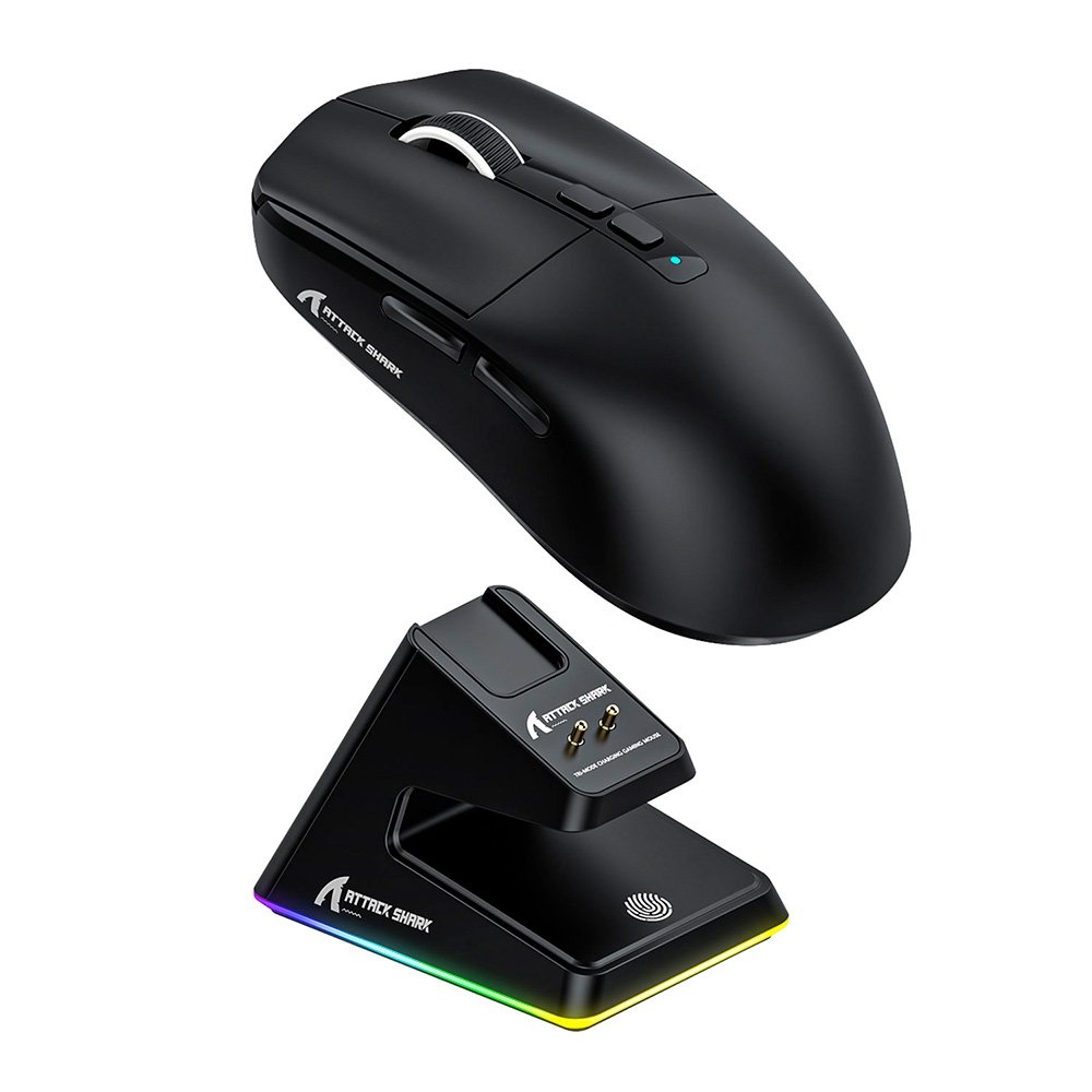 Mouse Gamer sem Fio Attack Shark X6 Ultraleve com Base de Carregamento Magnético RGB, Tri-Mode, 26.000 DPI, Sensor Óptico PAW3395, 7 Botões Programáveis - Preto - view 2