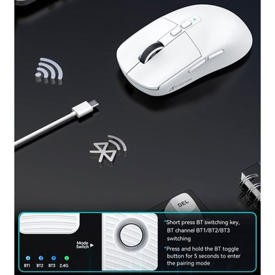 Mouse Gamer sem Fio Attack Shark X6 Ultraleve com Base de Carregamento Magnético RGB, Tri-Mode, 26.000 DPI, Sensor Óptico PAW3395, 7 Botões Programáveis - Branco
