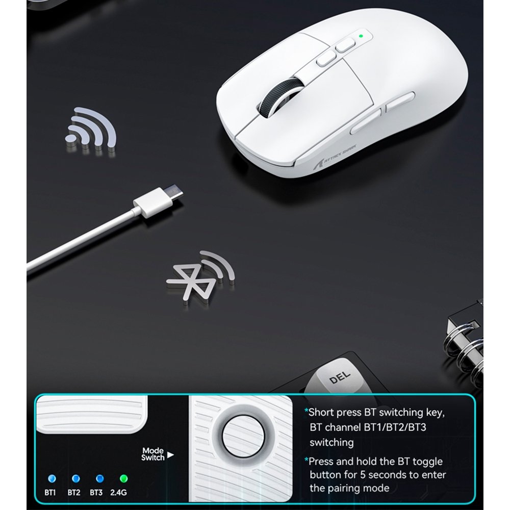 Mouse Gamer sem Fio Attack Shark X6 Ultraleve com Base de Carregamento Magnético RGB, Tri-Mode, 26.000 DPI, Sensor Óptico PAW3395, 7 Botões Programáveis - Branco - view 11
