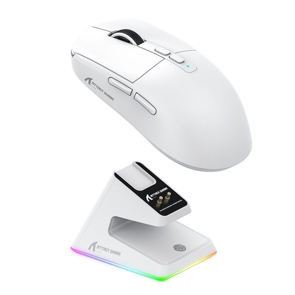 Mouse Gamer sem Fio Attack Shark X6 Ultraleve com Base de Carregamento Magnético RGB, Tri-Mode, 26.000 DPI, Sensor Óptico PAW3395, 7 Botões Programáveis - Branco - view 3