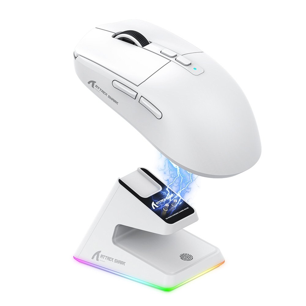 Mouse Gamer sem Fio Attack Shark X6 Ultraleve com Base de Carregamento Magnético RGB, Tri-Mode, 26.000 DPI, Sensor Óptico PAW3395, 7 Botões Programáveis - Branco - view 2
