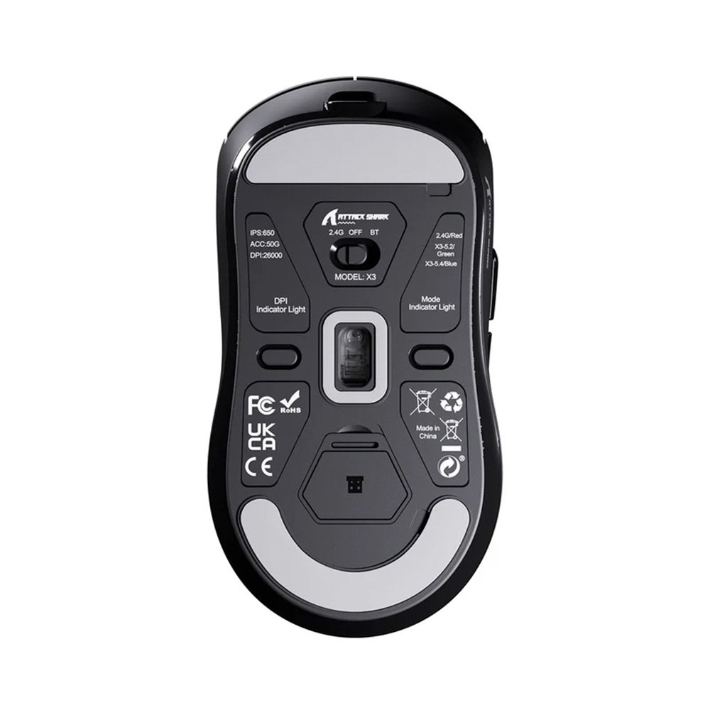 Mouse Gamer sem Fio Attack Shark X3 Tri-Mode, 26.000 DPI, Sensor Óptico PAW3395, 6 Botões Programáveis - Preto - view 5