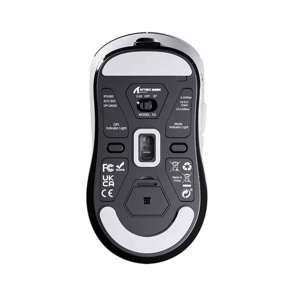 Mouse Gamer sem Fio Attack Shark X3 Tri-Mode, 26.000 DPI, Sensor Óptico PAW3395, 6 Botões Programáveis - Branco - view 9
