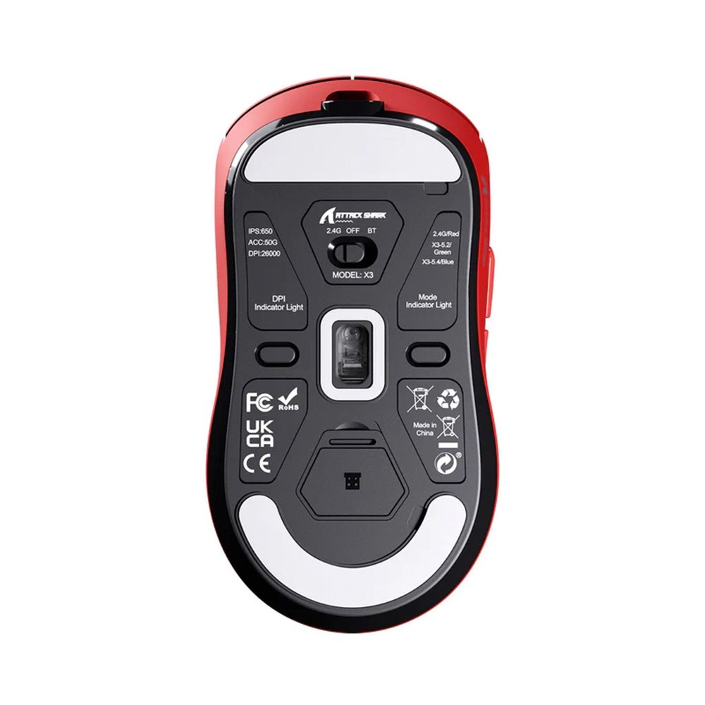 Mouse Gamer sem Fio Attack Shark X3 Tri-Mode, 26.000 DPI, Sensor Óptico PAW3395, 6 Botões Programáveis - Vermelho Mouse Gamer sem Fio Attack Shark X3 Tri-Mode, 26.000 DPI, Sensor Óptico PAW3395, 6 Botões Programáveis - Vermelho