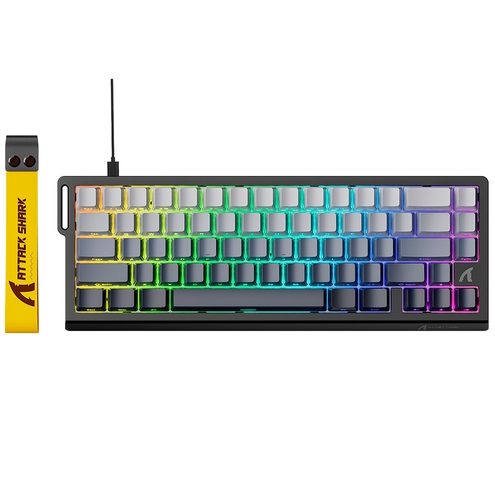 Imagem 2 de 3 do produto Teclado Magnético Gamer Attack Shark X68 HE, Rapid Trigger, 8000Hz, 0.005mm, 65%, Moonlight, Cinza/Branco - AS-X68HE-MN