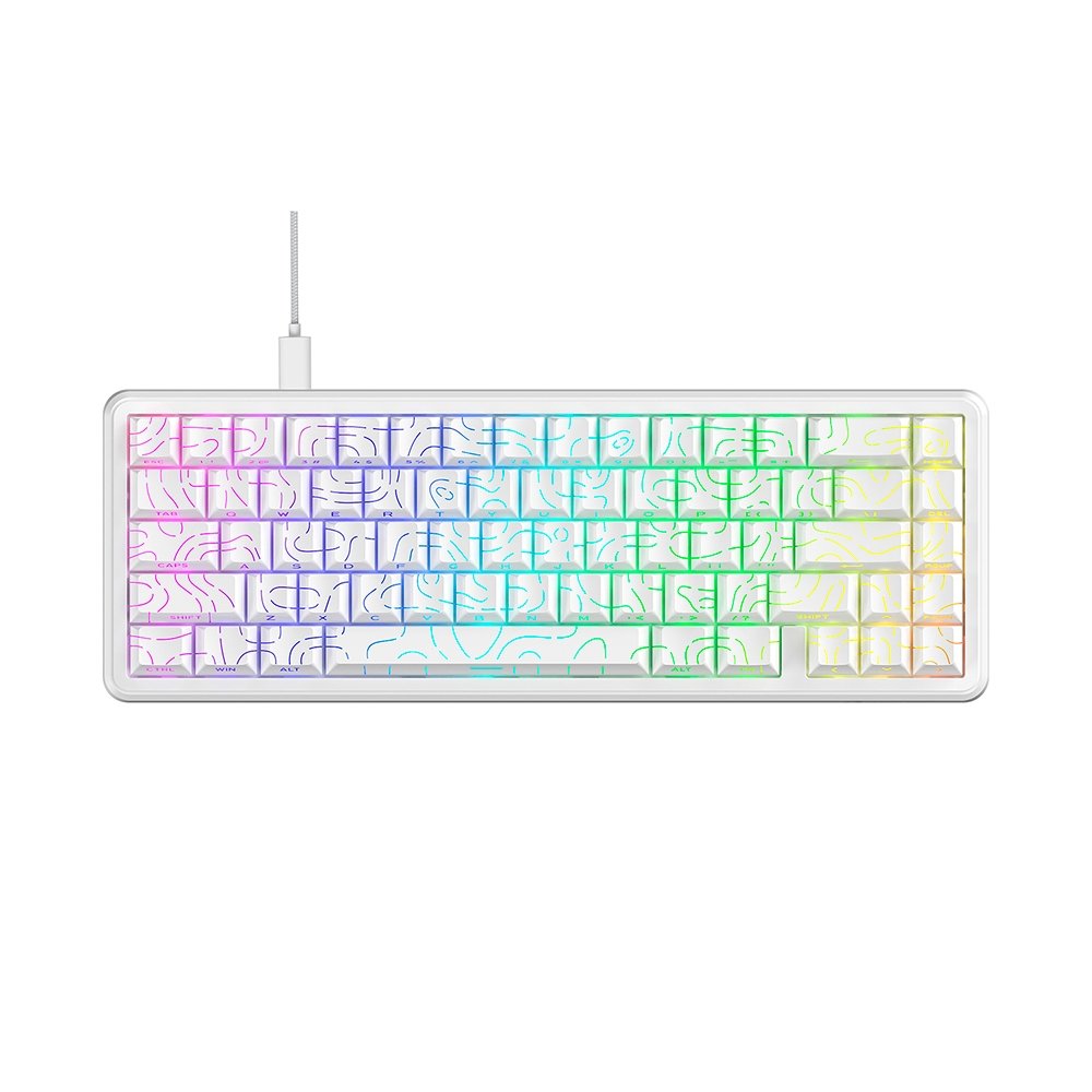 Teclado Magnético Gamer Attack Shark X65 HE, Rapid Trigger, 8000Hz, 0.01ms, White Contour Line, Branco e Cinza - AS-X65HE-WCL
