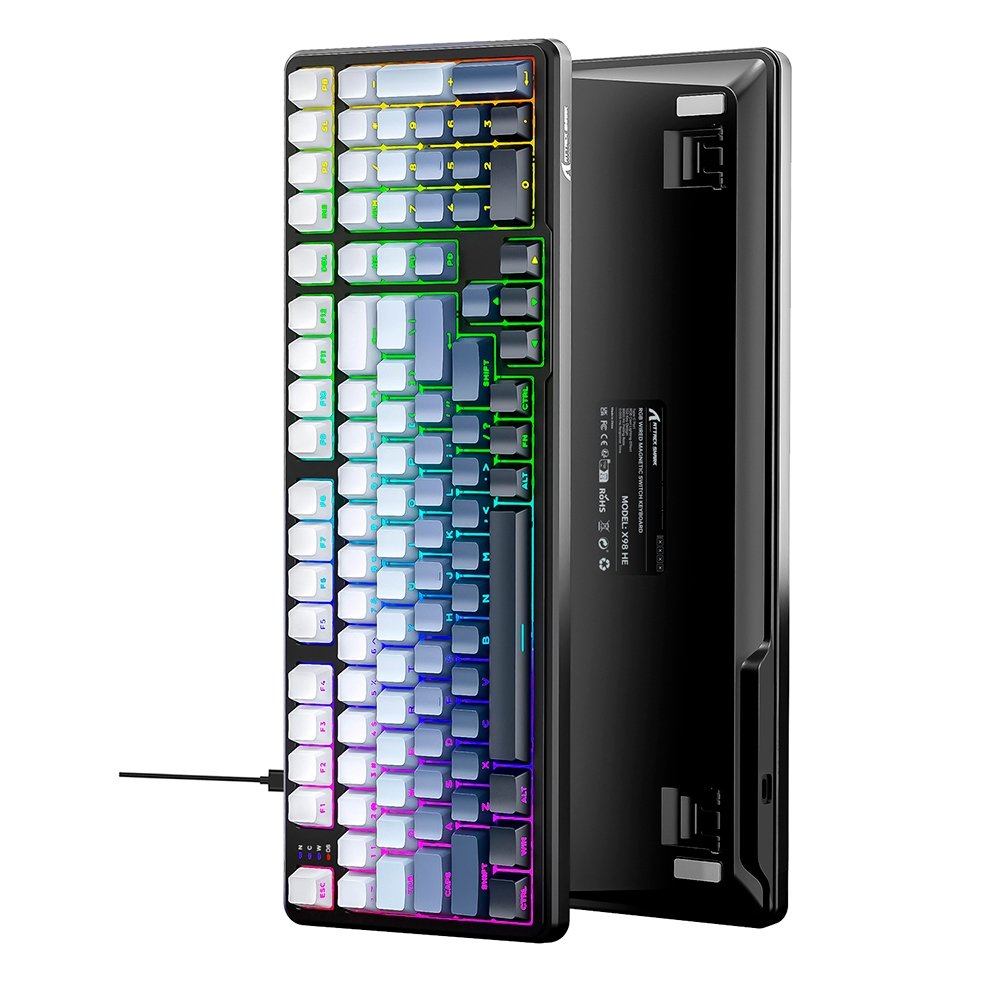 Imagem 2 de 3 do produto Teclado Magnético Gamer Attack Shark X98 HE, Rapid Trigger, 8000Hz, 0.01ms, 98 Teclas, Moonlight, Cinza/Branco - AS-X98HE-MN