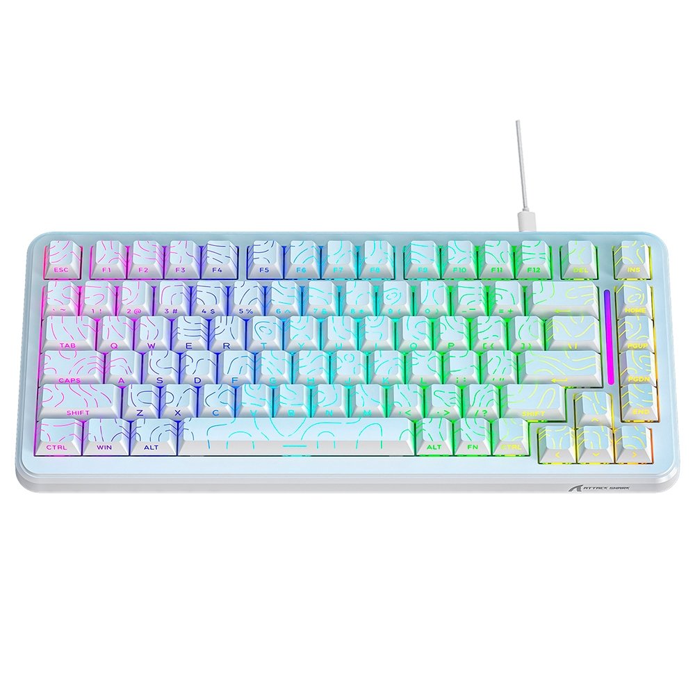 Imagem 2 de 3 do produto Teclado Magnético Gamer Attack Shark X82 HE, 75%, Rapid Trigger, 8000Hz, 0.01ms, White Contour Line, Branco e Cinza - AS-X82HE-WCL