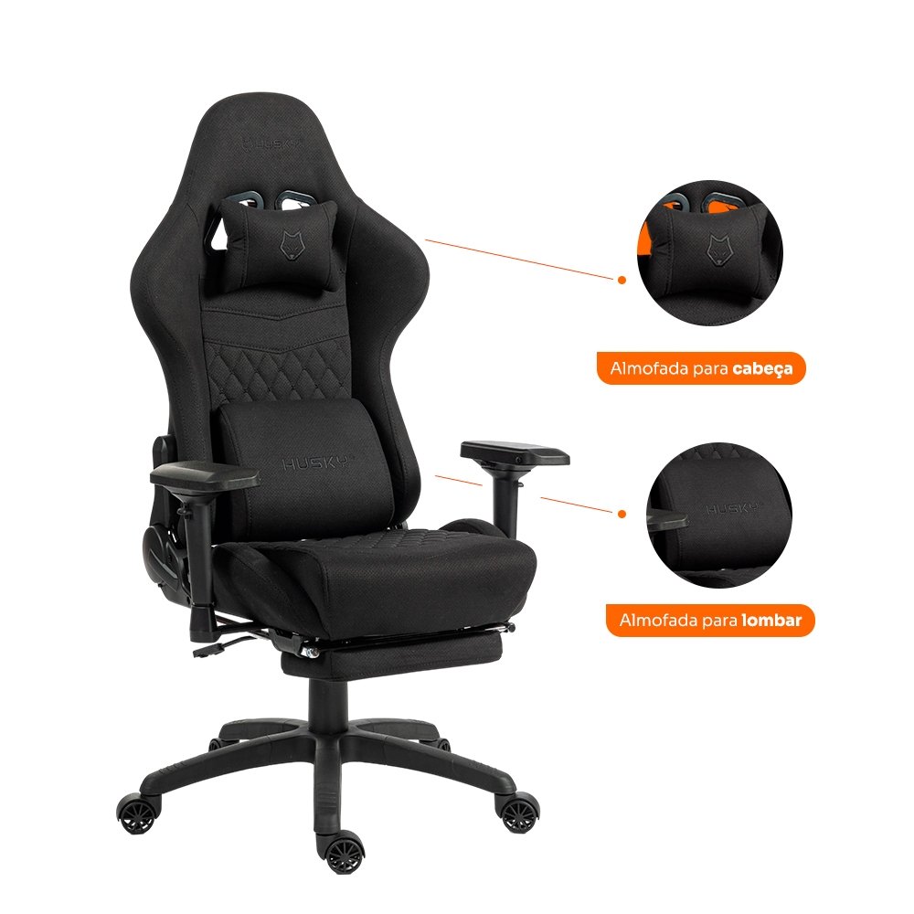Cadeira Gamer Balão.info Tempest 4D, Até 145kg, Braços 4D, Almofadas, Reclinável 150º, Tecido, Descanso para Pés, Preta Tecido - HCG700PTT4D - view 2
