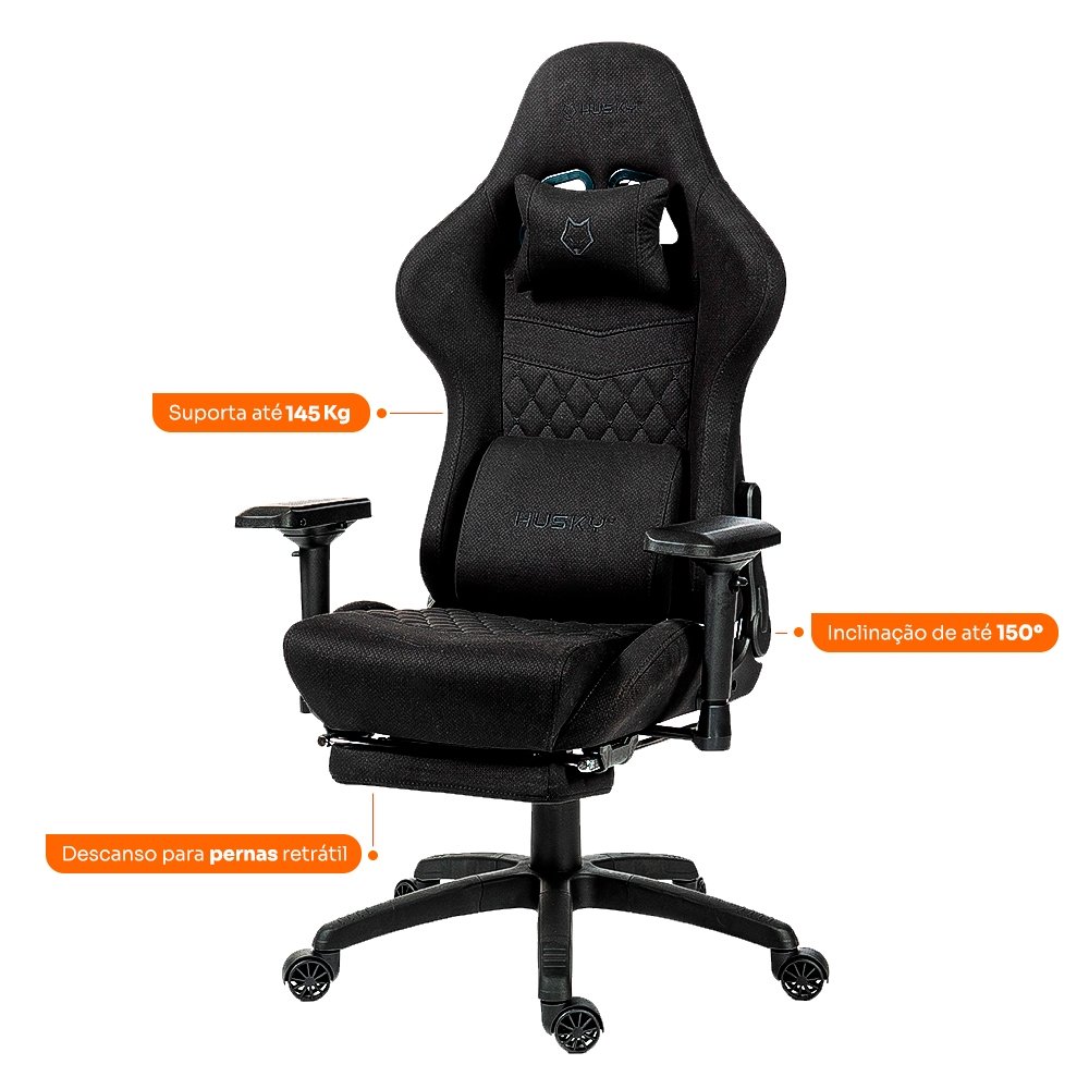 Cadeira Gamer Balão.info Tempest 4D, Até 145kg, Braços 4D, Almofadas, Reclinável 150º, Tecido, Descanso para Pés, Preta Tecido - HCG700PTT4D - view 3