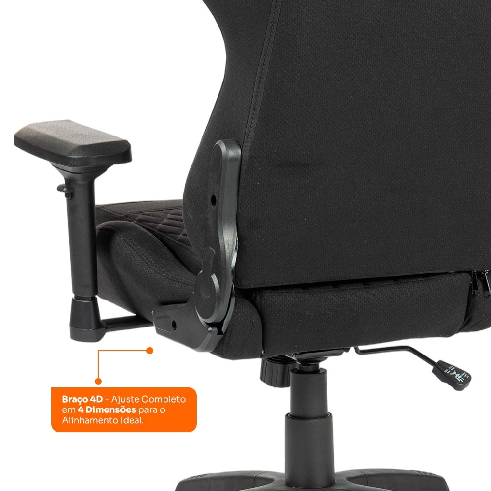 Cadeira Gamer Balão.info Tempest 4D, Até 145kg, Braços 4D, Almofadas, Reclinável 150º, Tecido, Descanso para Pés, Preta Tecido - HCG700PTT4D - view 5