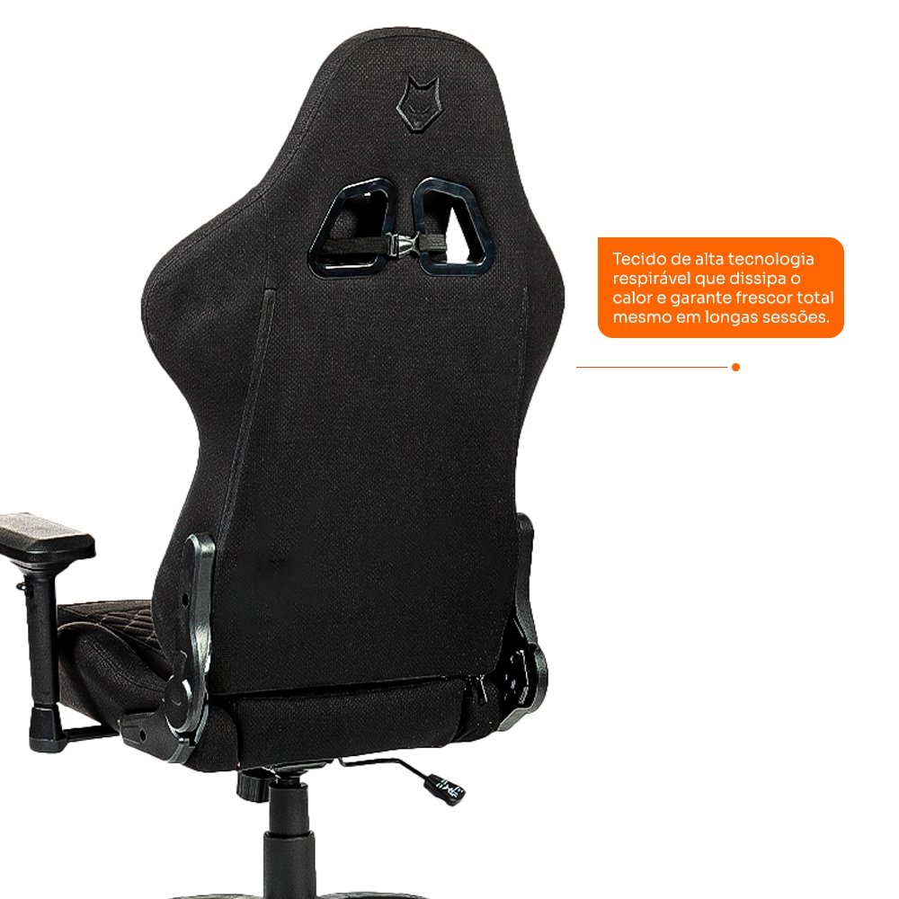 Cadeira Gamer Balão.info Tempest 4D, Até 145kg, Braços 4D, Almofadas, Reclinável 150º, Tecido, Descanso para Pés, Preta Tecido - HCG700PTT4D - view 4