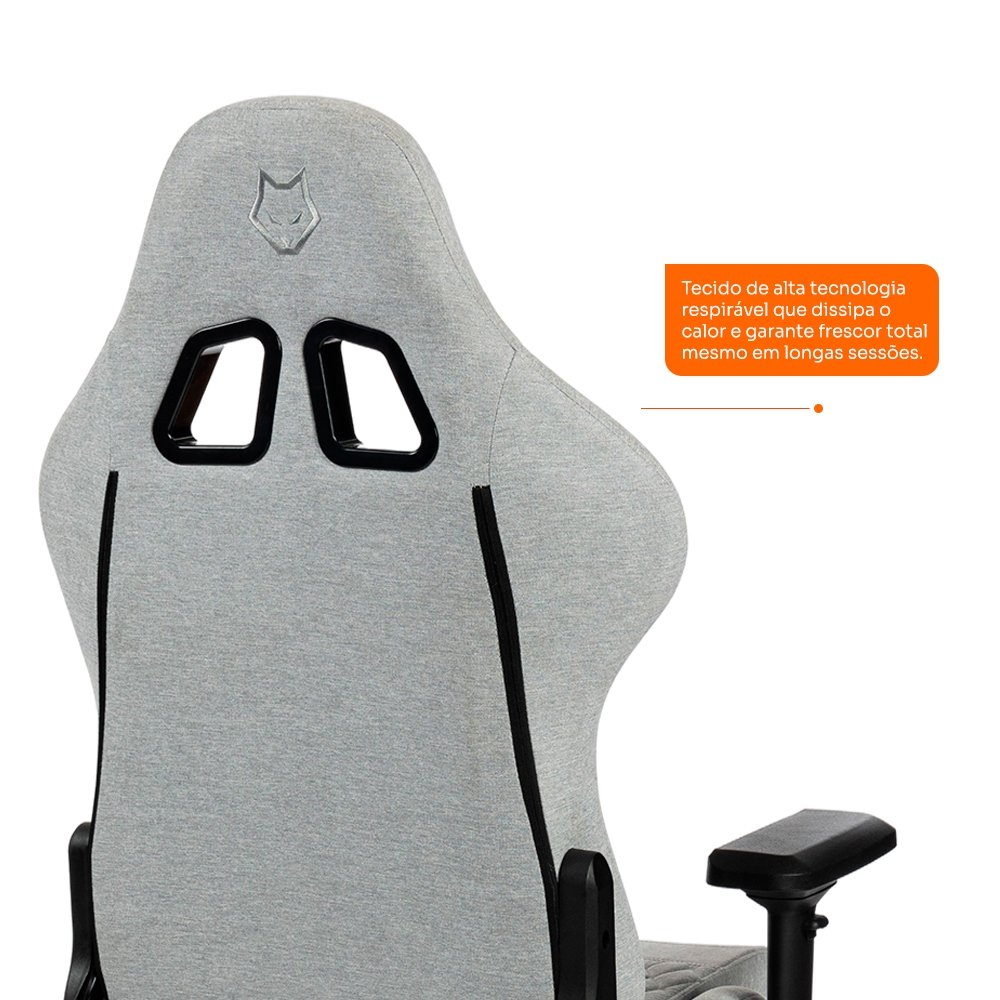 Imagem 4 de 7 do produto Cadeira Gamer Husky Tempest 4D, Até 145kg, Braços 4D, Almofadas, Reclinável 150º, Tecido, Descanso para Pés, Cinza Tecido - HCG700CZT4D