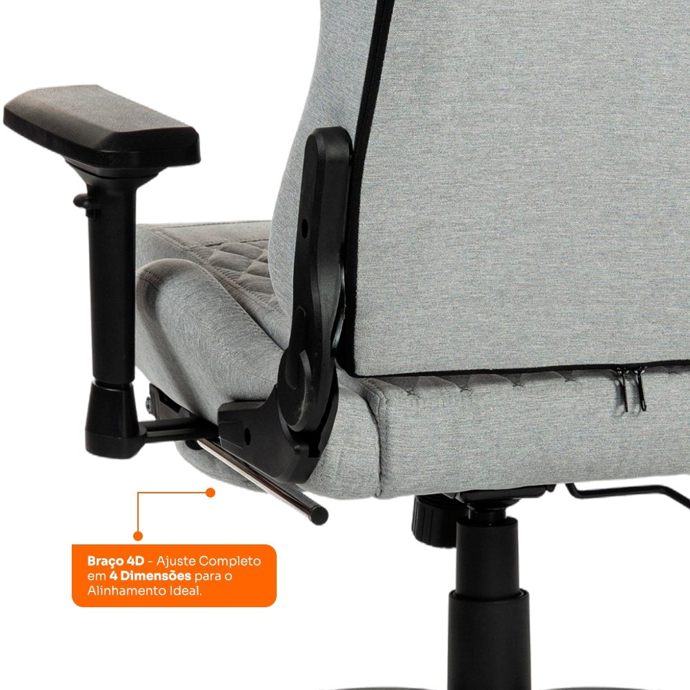 Imagem 5 de 7 do produto Cadeira Gamer Husky Tempest 4D, Até 145kg, Braços 4D, Almofadas, Reclinável 150º, Tecido, Descanso para Pés, Cinza Tecido - HCG700CZT4D