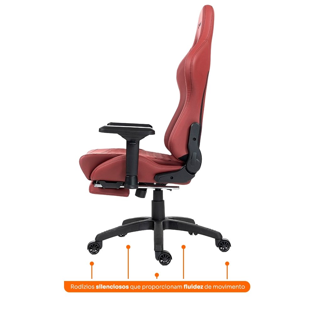 Imagem 7 de 7 do produto Cadeira Gamer Husky Tempest 4D, Até 145kg, Braços 4D, Almofadas, Reclinável 150º, PU, Descanso para Pés, Vermelha -  HCG700VR4D