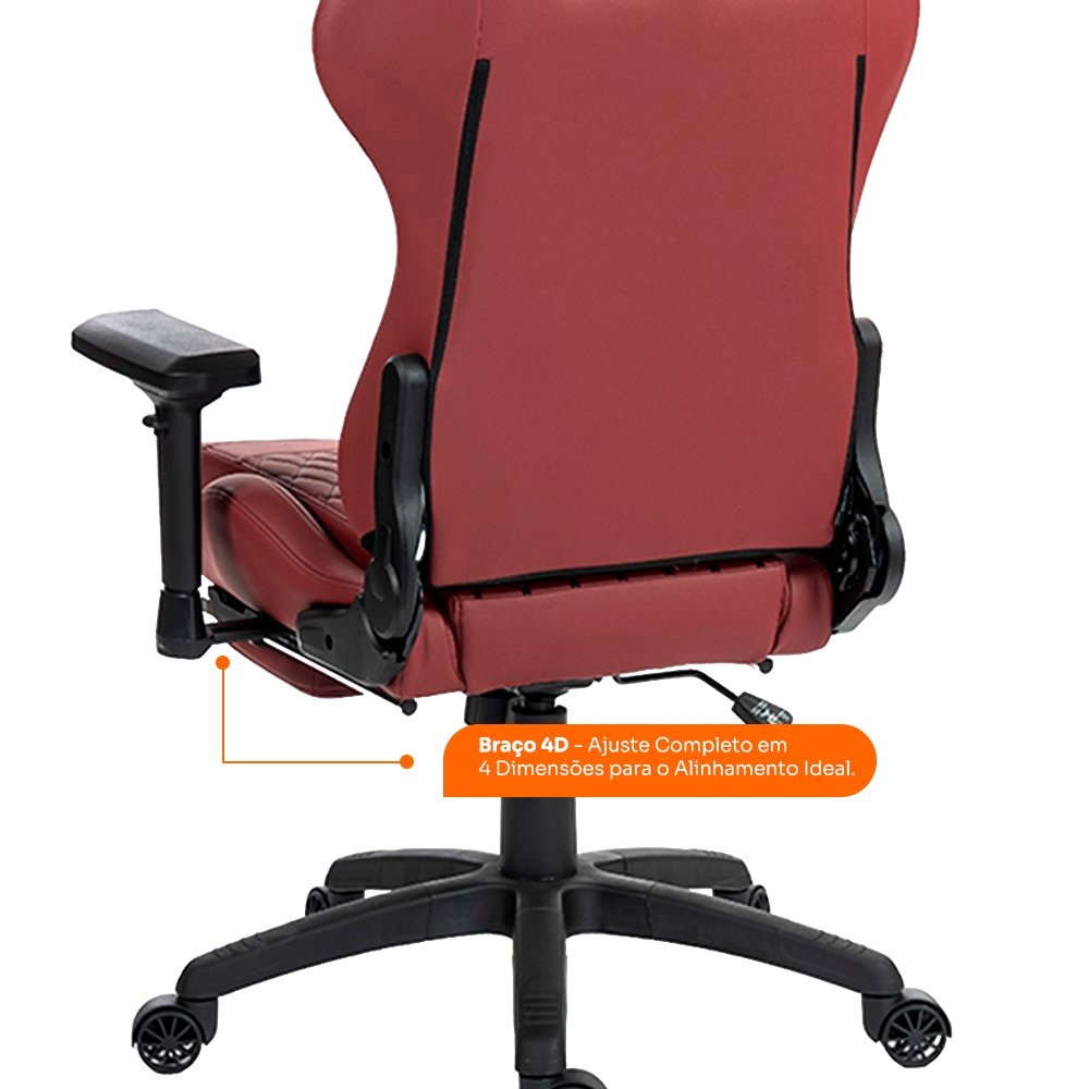 Imagem 5 de 7 do produto Cadeira Gamer Husky Tempest 4D, Até 145kg, Braços 4D, Almofadas, Reclinável 150º, PU, Descanso para Pés, Vermelha -  HCG700VR4D