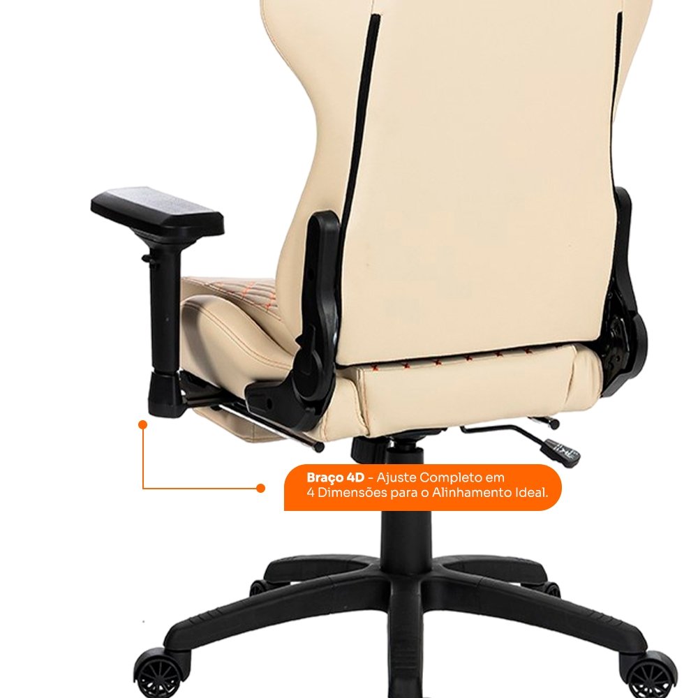 Imagem 5 de 7 do produto Cadeira Gamer Husky Tempest 4D, Até 145kg, Braços 4D, Almofadas, Reclinável 150º, PU, Descanso para Pés, Branca - HCG700BR4D